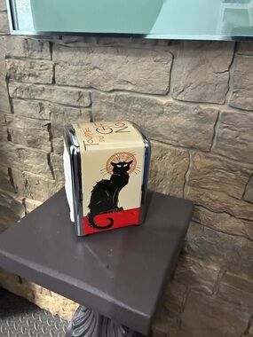 Black Cat Themed Napkin Dispenser - Red & Cream